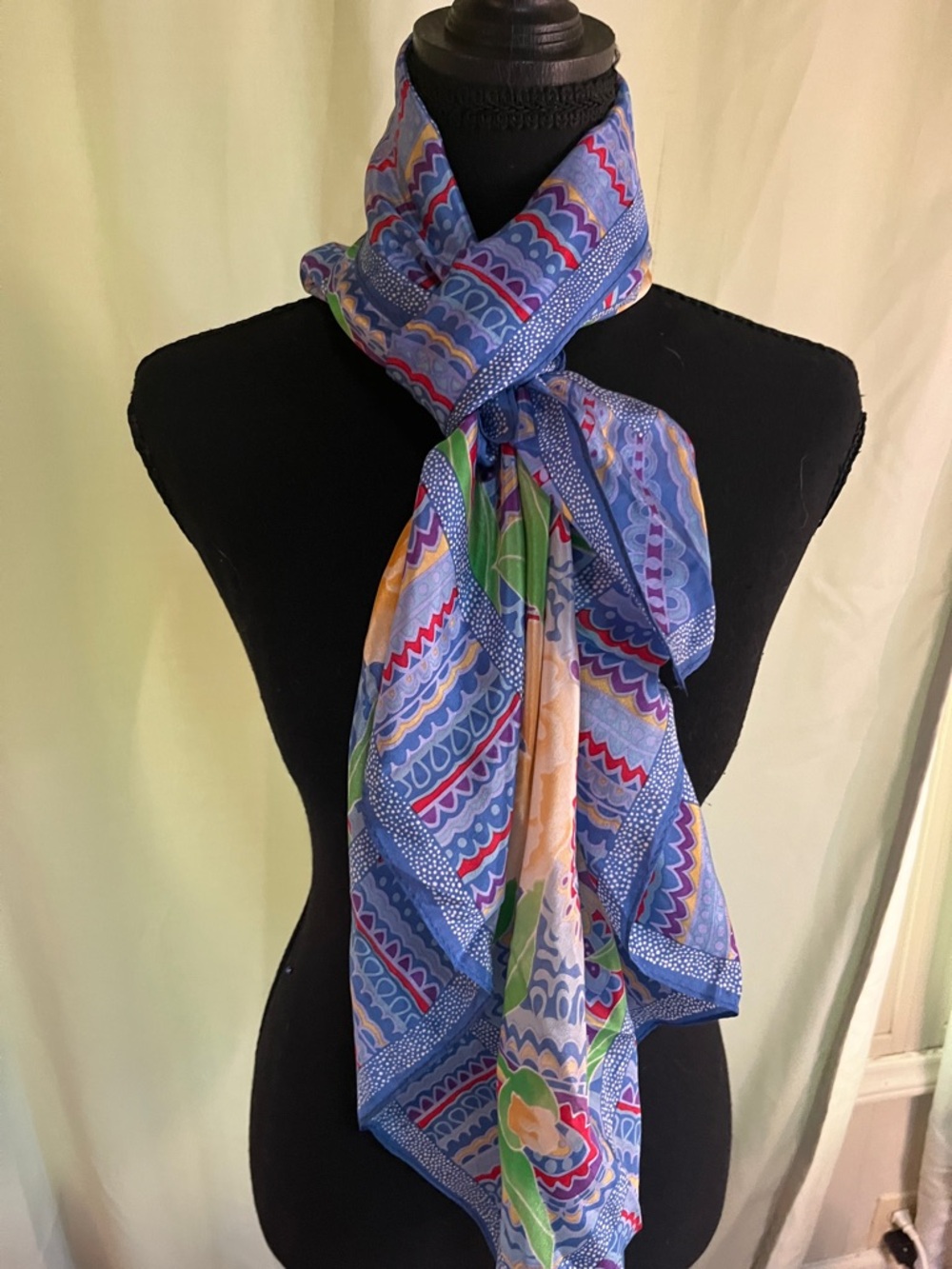 Blue Floral Patterned Women's Square Scarf - Silky